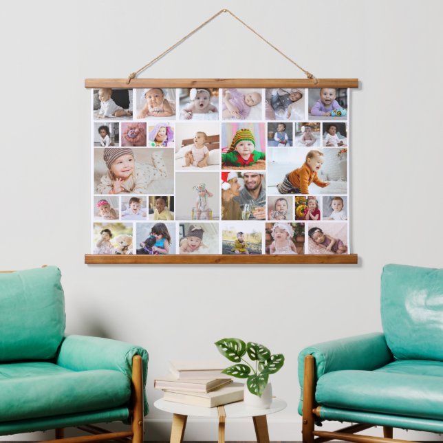 Design Your Own 30 Photo Collage Hanging Tapestry (Living Room)