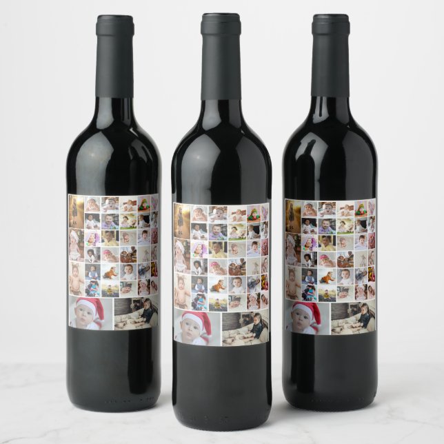 Design Your Own 35 Photo Collage Poster Wine Label (Bottles)