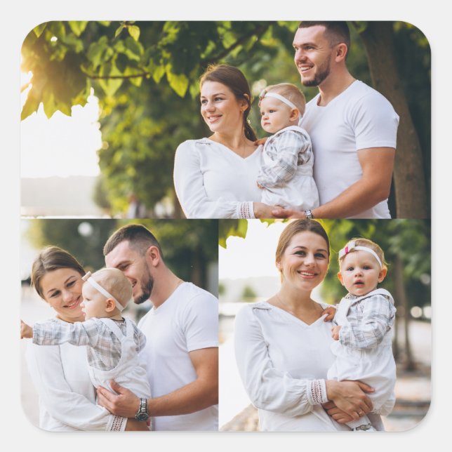 Design Your Own 3 Photo Collage Square Sticker (Front)