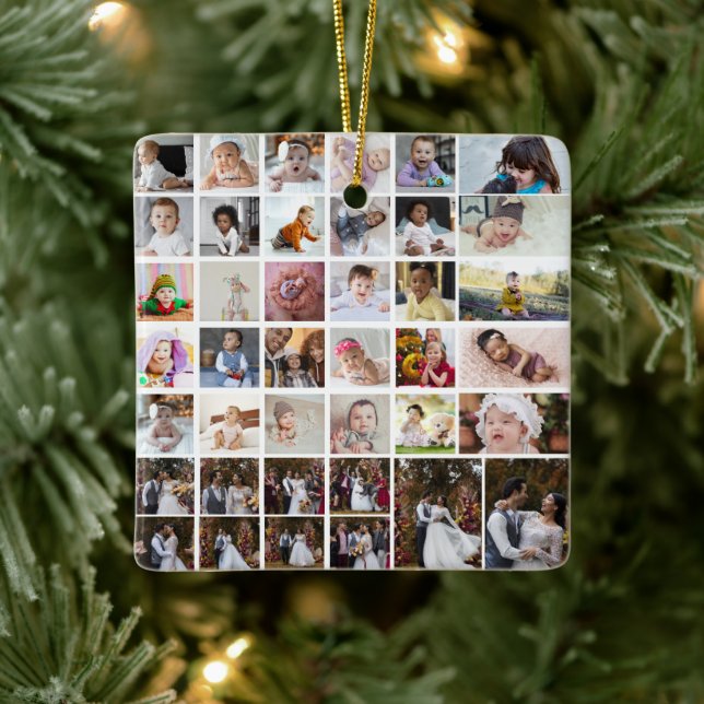 Design Your Own 40 Photo Collage Ceramic Ornament (Tree)