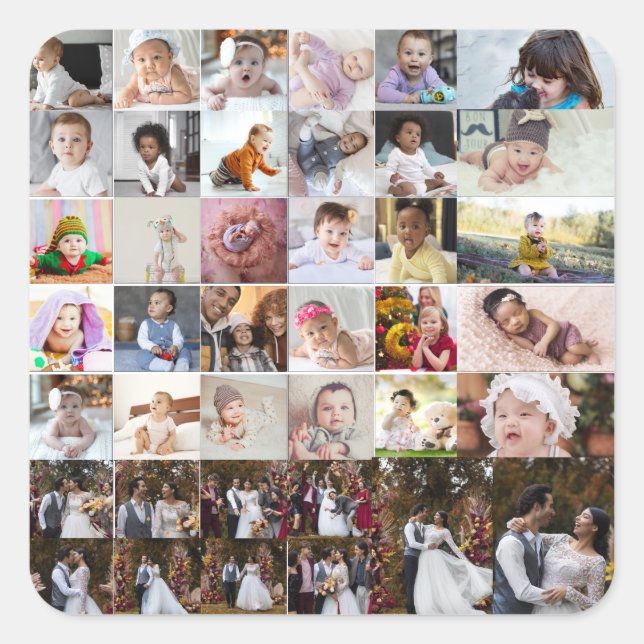 Design Your Own 40 Photo Collage Square Sticker (Front)