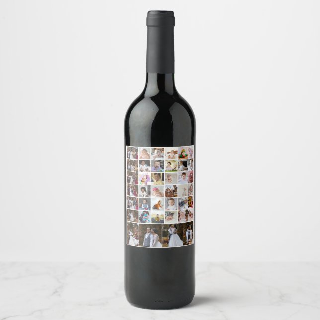 Design Your Own 40 Photo Collage Wine Label (Front)