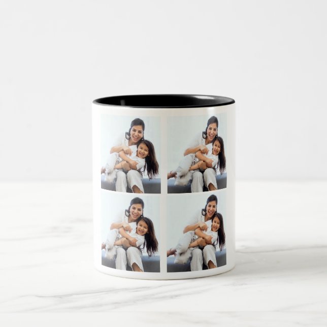 Design Your Own 4 collage Photos Two-Tone Coffee Mug (Center)