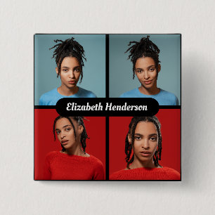 Design Your Own 4 Photo Collage 15 Cm Square Badge