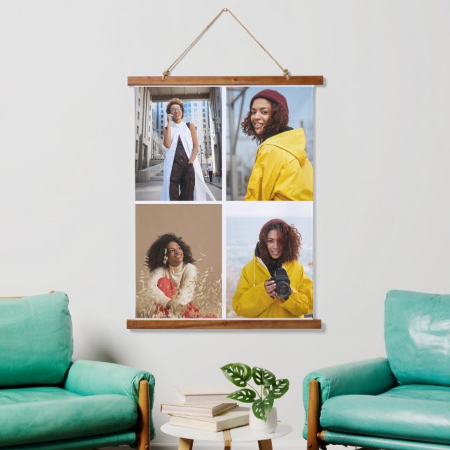 Design Your Own 4 Photo Collage Hanging Tapestry (Living Room)