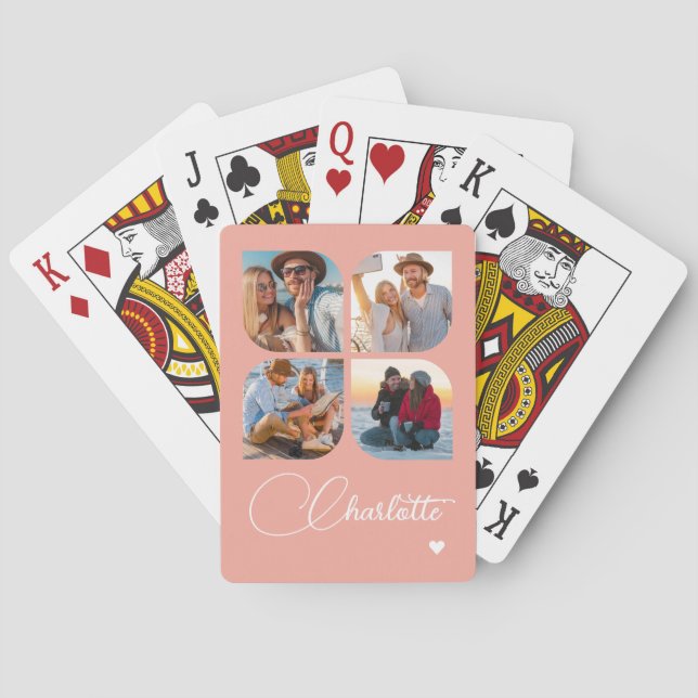 Design Your Own 4 Photo Personalized Name Playing Cards (Back)