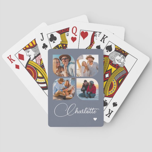 Design Your Own 4 Photo Personalized Name Playing Cards (Back)