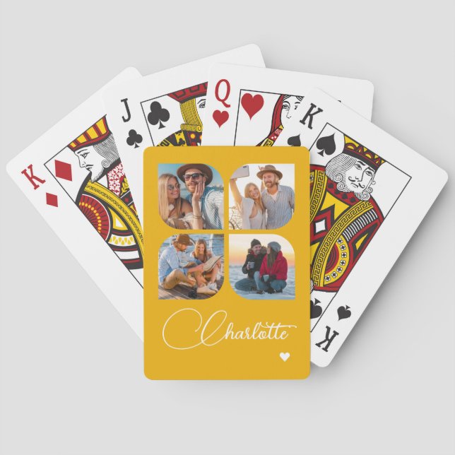 Design Your Own 4 Photo Personalized Name Playing Cards (Back)