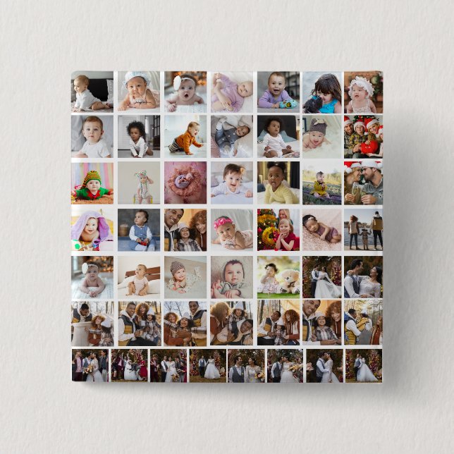 Design Your Own 50 Photo Collage 15 Cm Square Badge (Front)