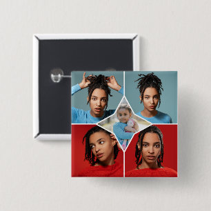 Design Your Own 5 Photo Collage 15 Cm Square Badge