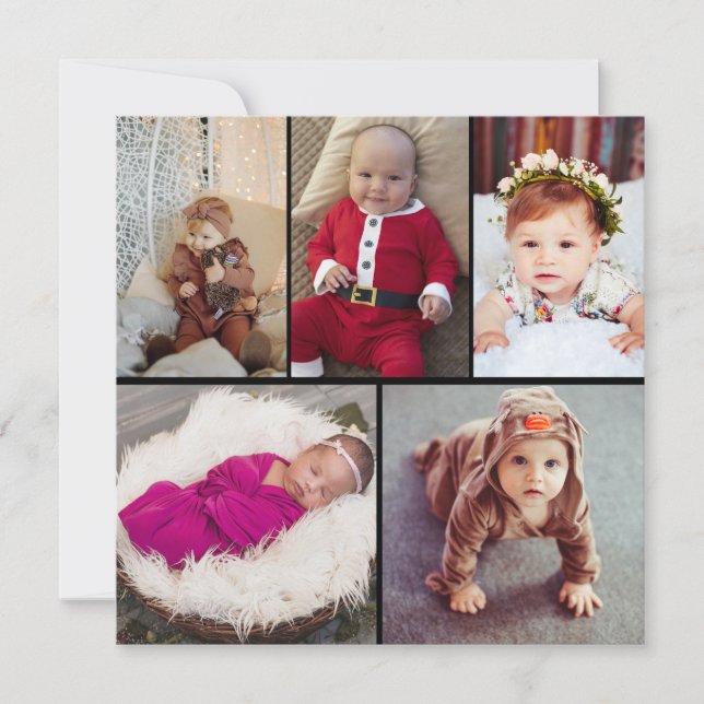 Design Your Own 5 Photo Collage Holiday Card (Front)