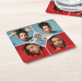 Design Your Own 5 Photo Collage Square Paper Coaster