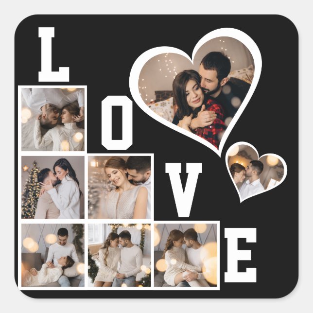 Design Your Own 8 Photo Collage Square Sticker (Front)