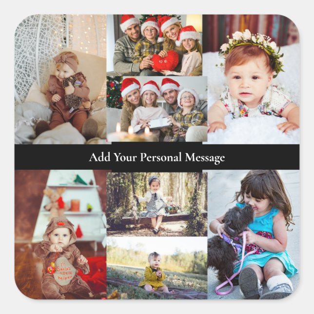 Design Your Own 8 Photo Collage Square Sticker (Front)