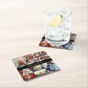 Design Your Own 9 Photo Collage Square Paper Coaster