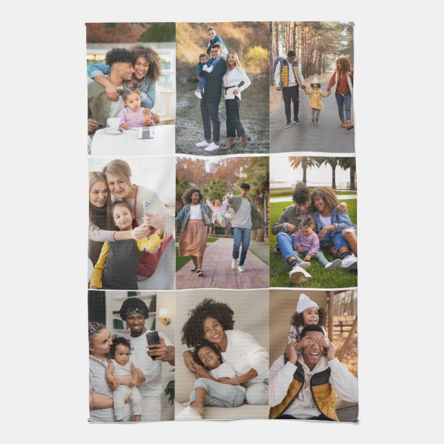 Design Your Own 9 Photo Collage Tea Towel (Vertical)