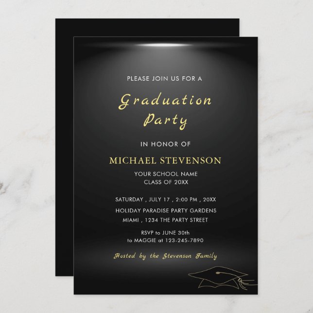 Design Your Own Black Gold Graduation Invitation (Front/Back)