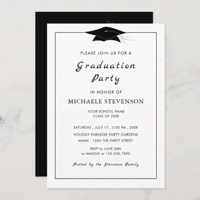 Design Your Own Black White Graduation Invitation (Front/Back)