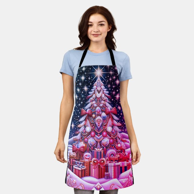Design Your Own Bright Merry Christmas Tree Cooks Apron (Worn)