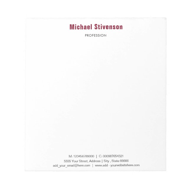 Design Your Own Business Notepad Template (Front)