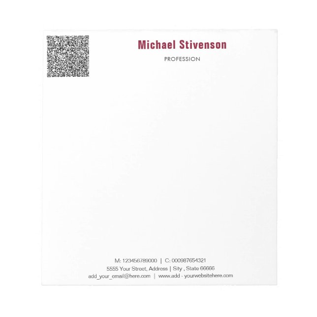 Design Your Own Business QR Code Notepad (Front)