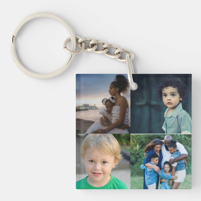 Design Your Own Custom 4 Photo Collage Key Ring (Front)