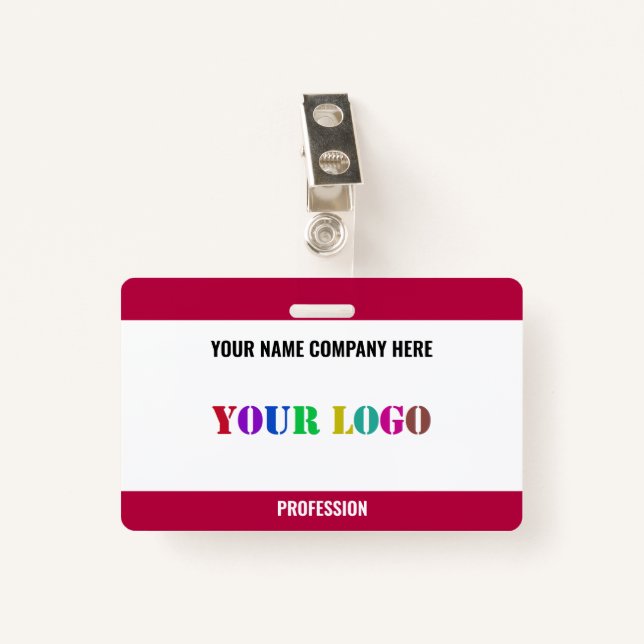 Design Your Own Custom Logo Name Business Badge ID Badge (Front with Clip)