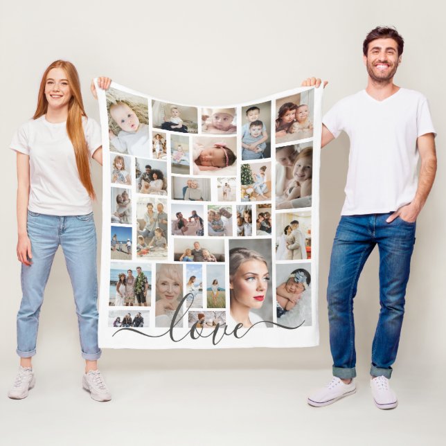 Design Your Own Custom Love Personalised 31 photo Fleece Blanket (In Situ)