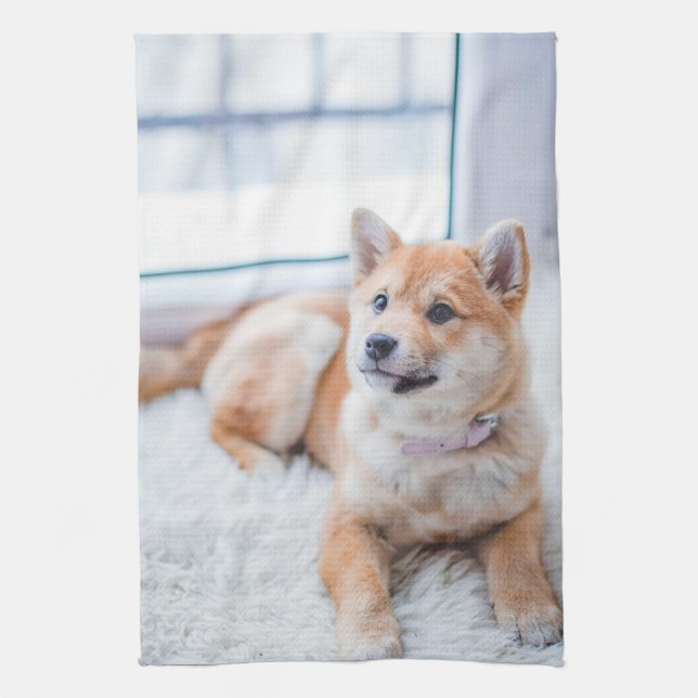 Design Your Own Dog Puppy Photo Tea Towel (Vertical)