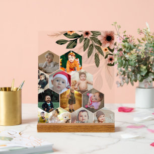 Design Your Own Floral 12 Photo Collage Acrylic Sign