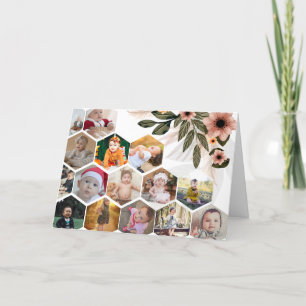 Design Your Own Floral 15 Photo Collage Holiday Card