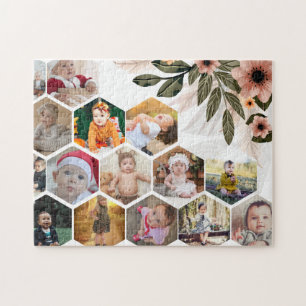 Design Your Own Floral 15 Photo Collage Jigsaw Puzzle