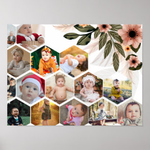 Design Your Own Floral 15 Photo COllage Poster