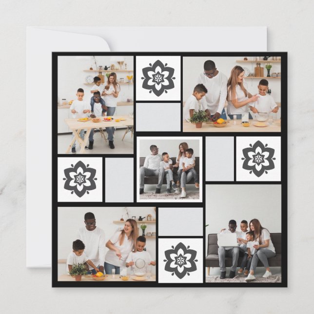 Design Your Own Floral 5 Photo Collage Announcement (Front)