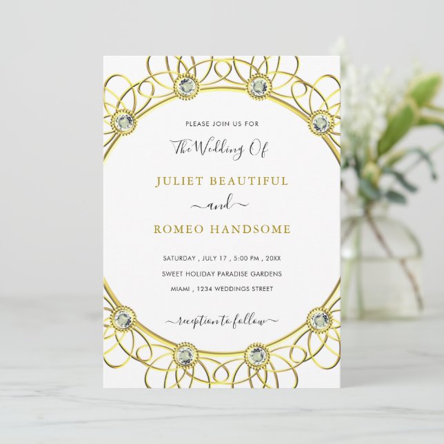 Design Your Own Gold Diamond Wedding Invitation (Standing Front)
