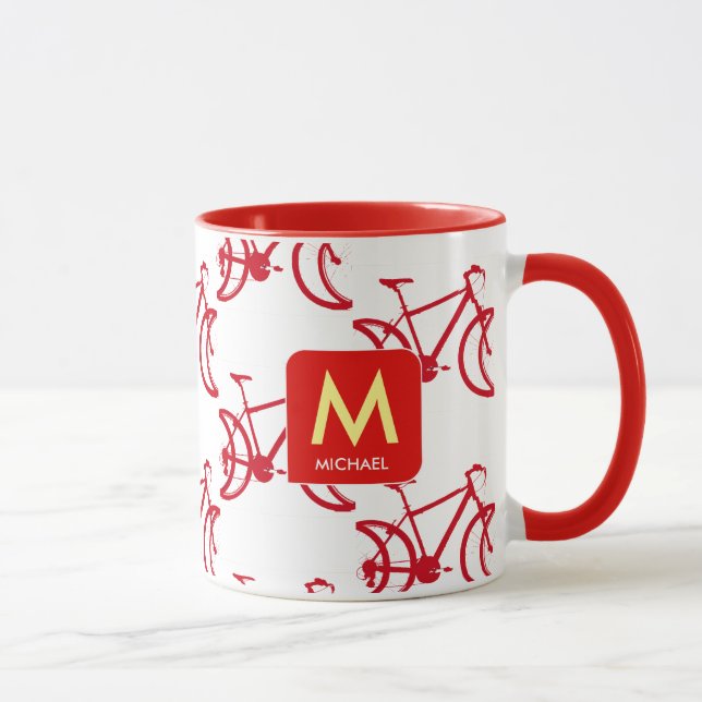 design your own initial with red bicycles mug (Right)