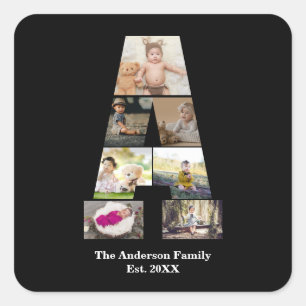Design Your Own Letter A Photo Collage Square Sticker