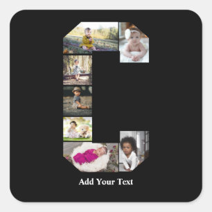Design Your Own Letter C Photo Collage Square Sticker