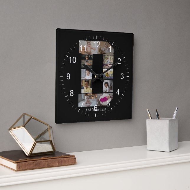 Design Your Own Letter D Photo Collage Square Wall Clock (Office)