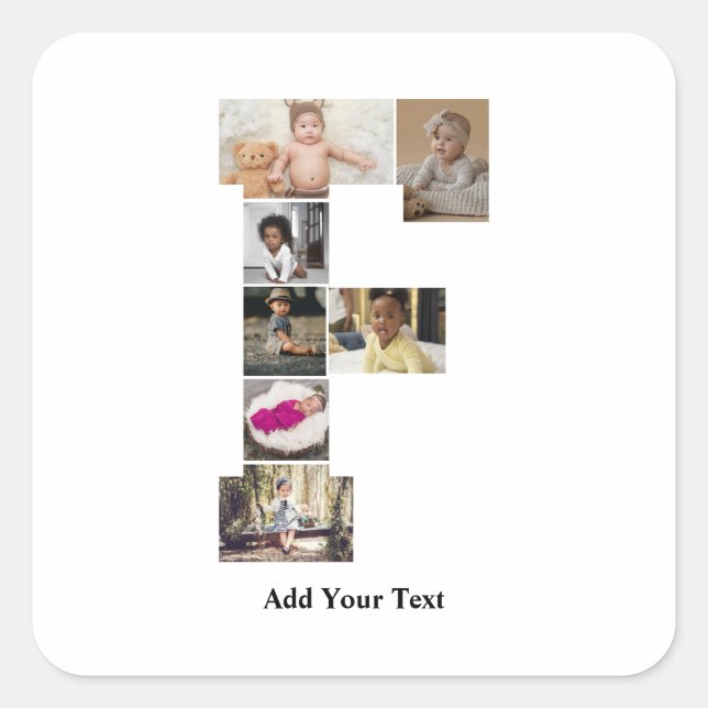 Design Your Own Letter F Photo Collage Square Sticker (Front)
