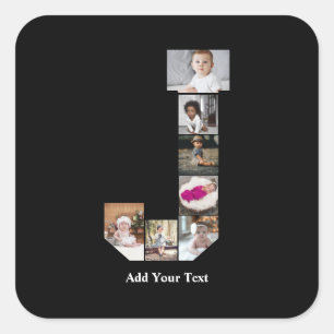 Design Your Own Letter J Photo Collage Square Sticker
