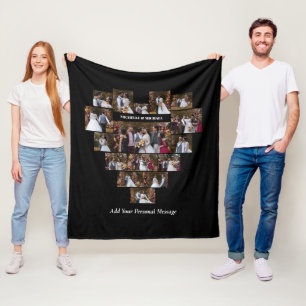 Design Your Own Love Heart Shaped Photo Collage Fleece Blanket
