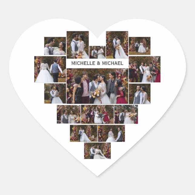 Design Your Own Love Heart Shaped Photo Collage Heart Sticker (Front)