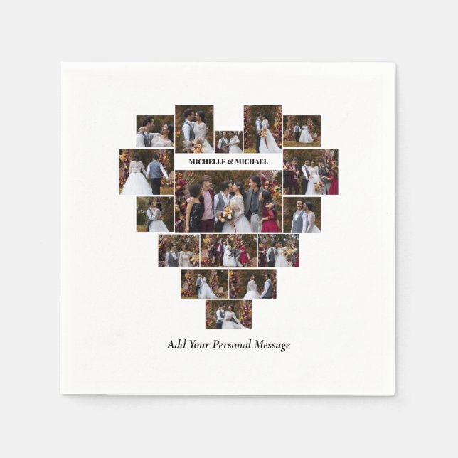 Design Your Own Love Heart Shaped Photo Collage Napkin (Front)