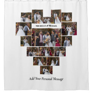 Design Your Own Love Heart Shaped Photo Collage Shower Curtain