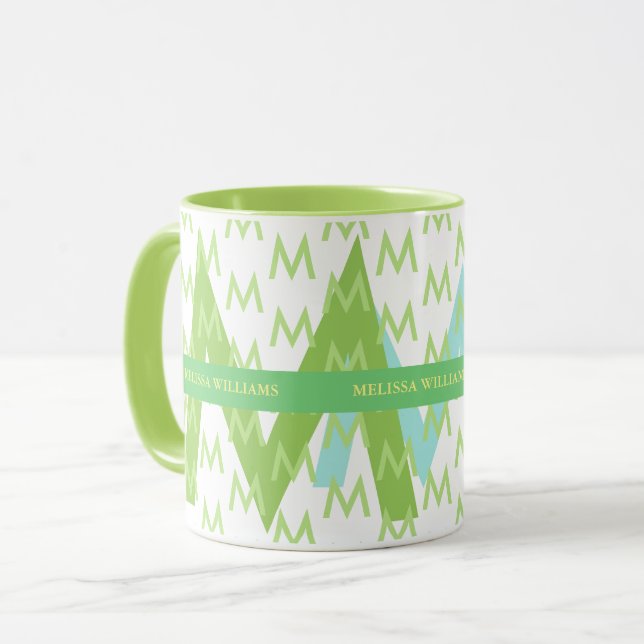 design your own Mug with green tones name initials (Front Left)