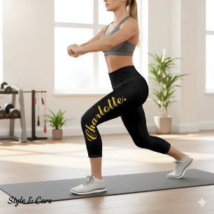 Design Your Own Name on Stylish Black Capri Leggings
