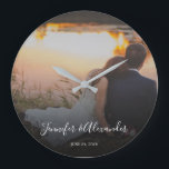 Design your own personal photo wedding large clock<br><div class="desc">Create your own personal photo wedding wall clock.
Add your own most beautiful wedding photo,  add your names and wedding date.
A very personal wedding gift.</div>