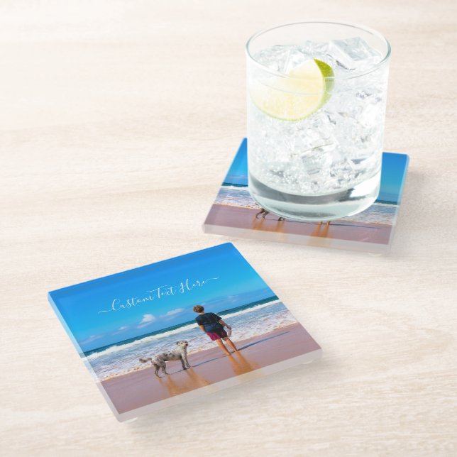 Design Your Own Pet Photo Coaster Gift Custom Text (Angled)