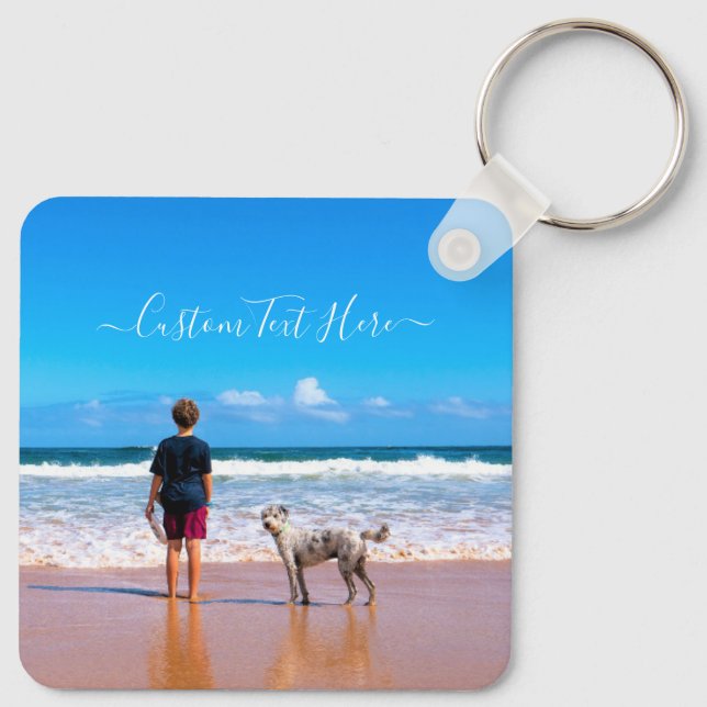 Design Your Own Pet Photo Keychain Gift with Text (Back)